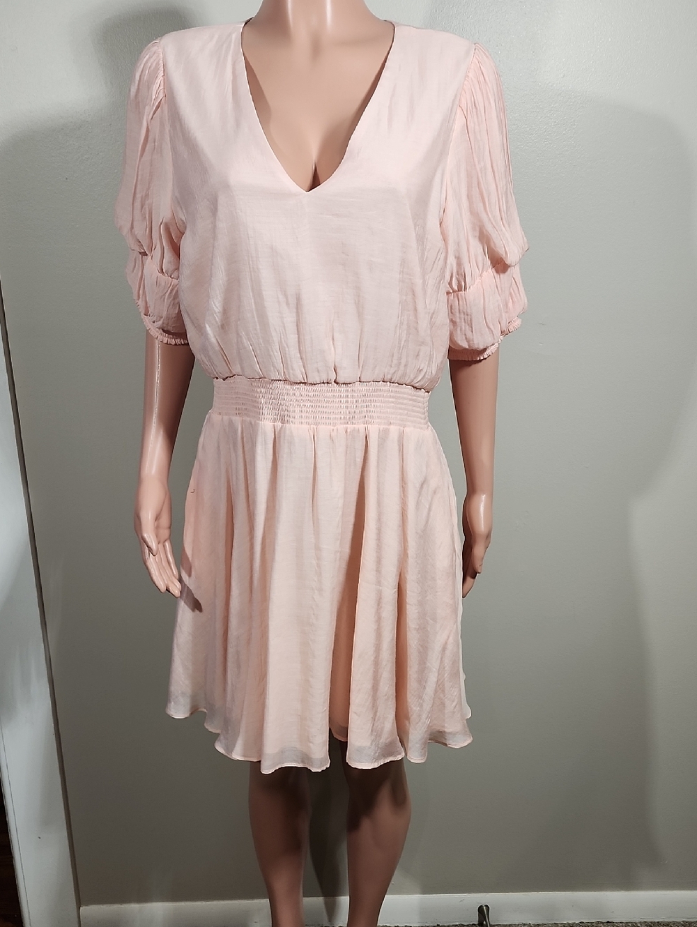 1. State Pale Pink V-Neck Smocked-Waist Mini Dress